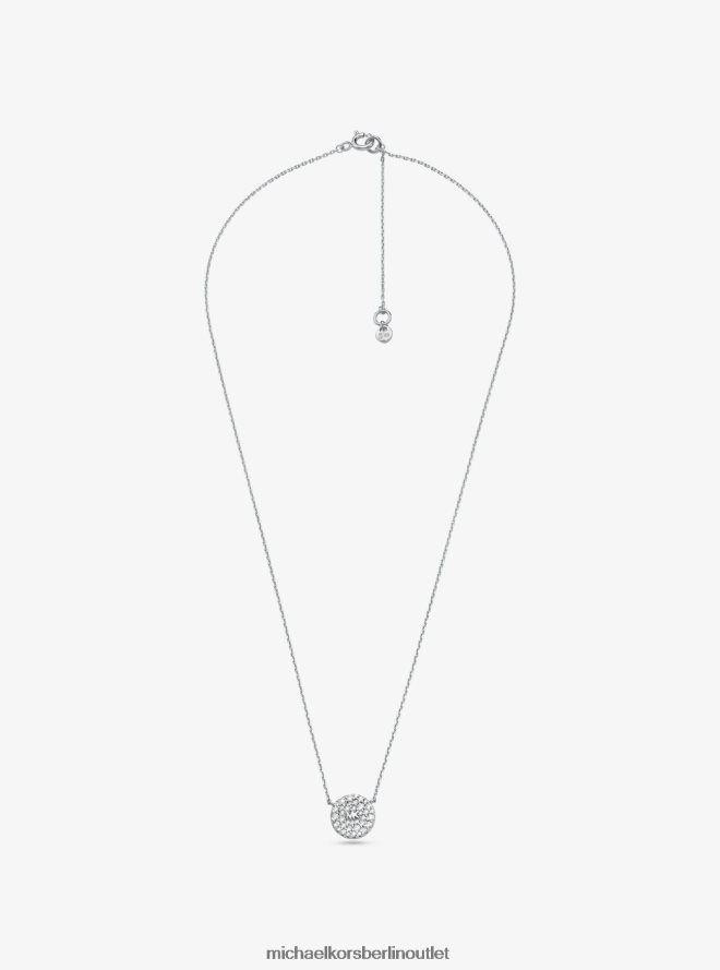 Schmuck de Michael Kors Frauen Set aus Ohrringen und Halskette aus Sterlingsilber mit Pavé-Logo-Scheibe Silber 404V222494