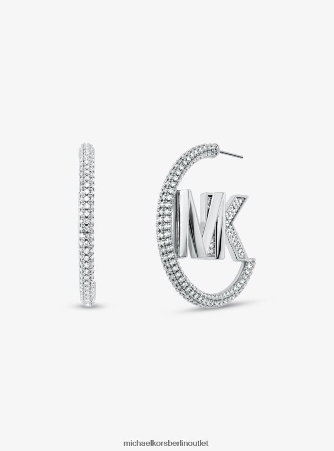 Schmuck de Michael Kors Frauen Creolen mit Pavé-Logo aus Messing mit Edelmetallbeschichtung Silber 404V222534