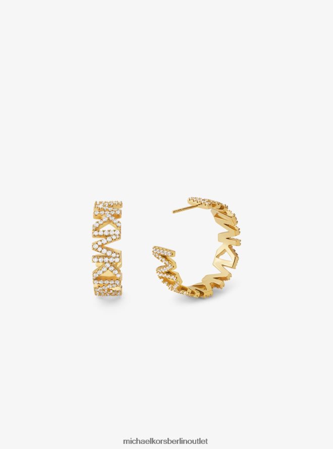 Schmuck de Michael Kors Frauen Große Creolen aus 14 Karat vergoldetem Messing mit Pavé-Logo Gold 404V222526