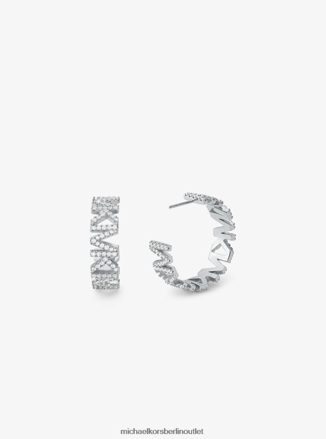 Schmuck de Michael Kors Frauen Große Creolen aus platiniertem Messing mit Pavé-Logo Silber 404V222527