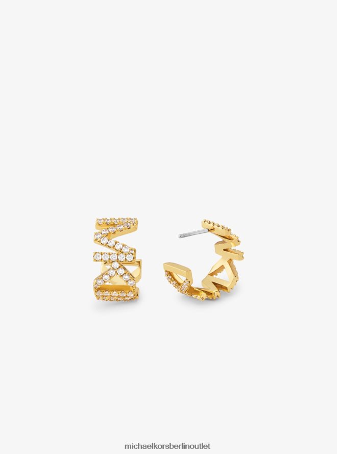 Schmuck de Michael Kors Frauen Kleine Creolen aus 14 Karat vergoldetem Messing mit Pavé-Logo Gold 404V222540