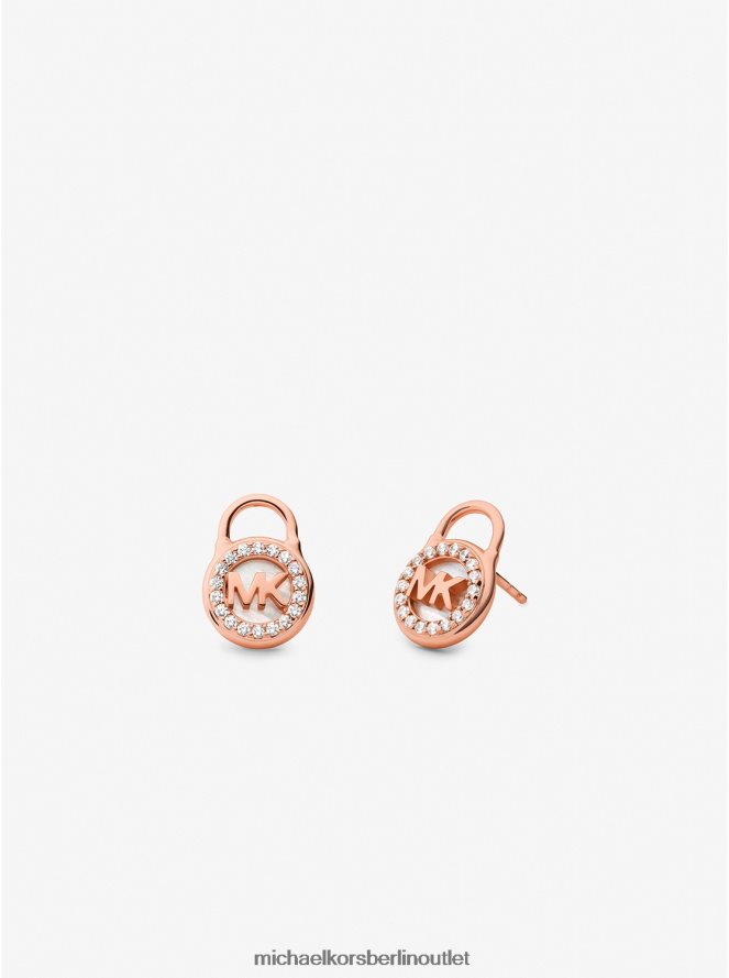 Schmuck de Michael Kors Frauen Ohrstecker mit Vorhängeschloss aus Sterlingsilber mit Edelmetallbeschichtung und Pavé-Fassung Roségold 404V222541