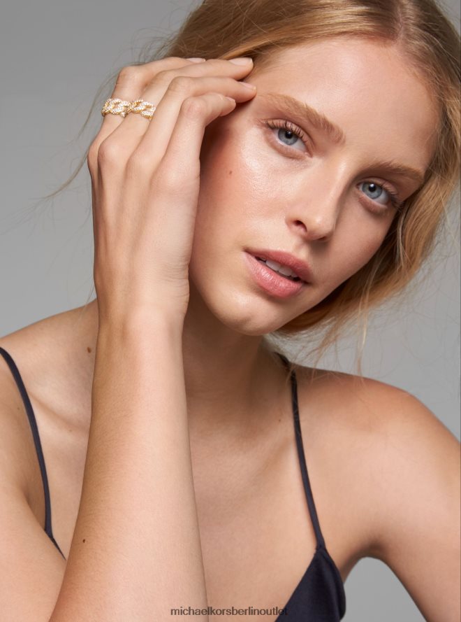 Schmuck de Michael Kors Frauen Edelmetallplattierter Panzer-Gliederring aus Sterlingsilber mit Pavé-Fassung Gold 404V222546