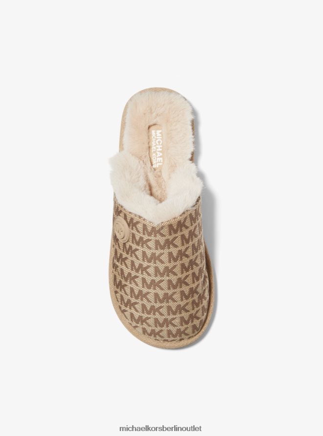 Schuhe de Michael Kors Frauen Janis-Jacquard-Hausschuh mit Kunstpelzfutter und Logo Beige-Multi 404V222338