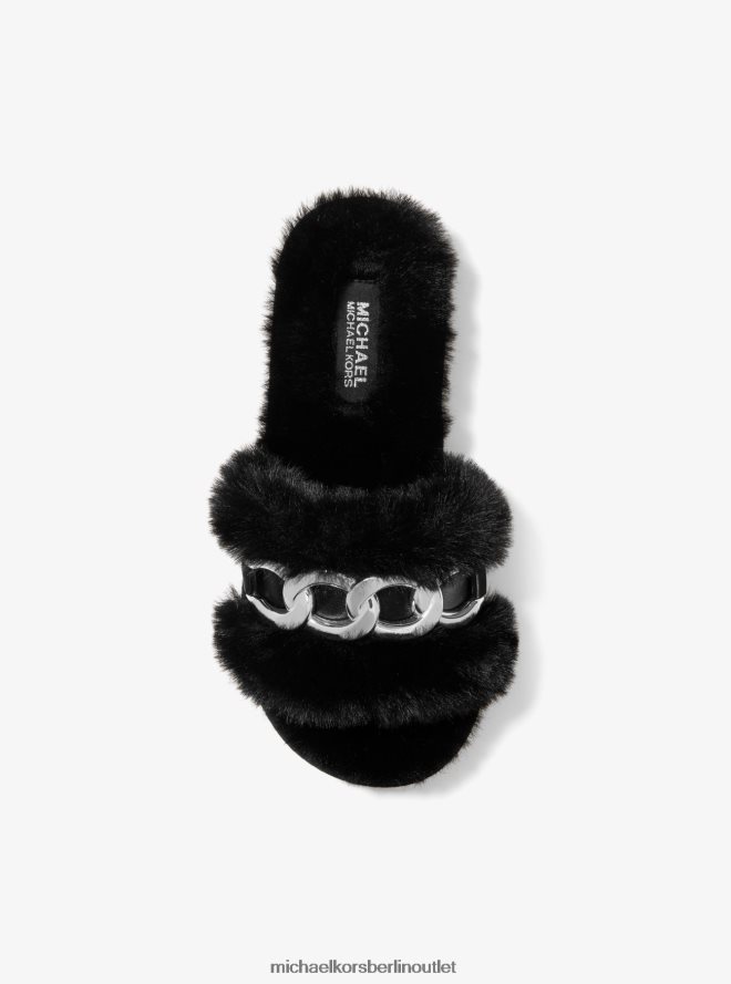Schuhe de Michael Kors Frauen Scarlett-Sandalen aus Kunstfell mit Kettengliedern Schwarz 404V222336