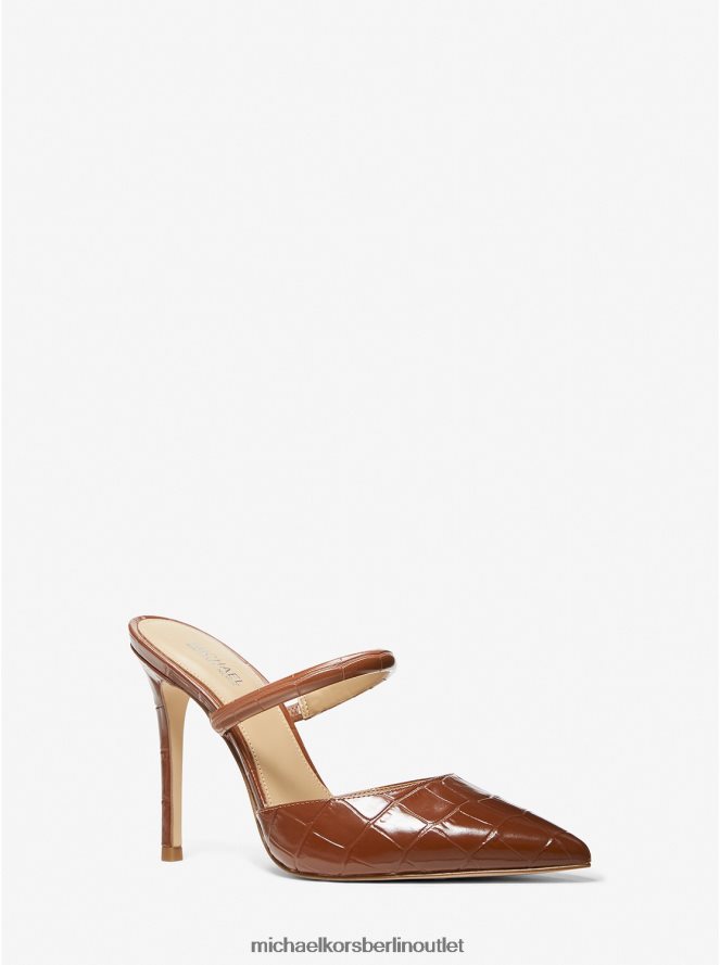 Schuhe de Michael Kors Frauen „Jessa“-Pantoletten aus Leder mit Krokodilprägung Kastanie 404V222286