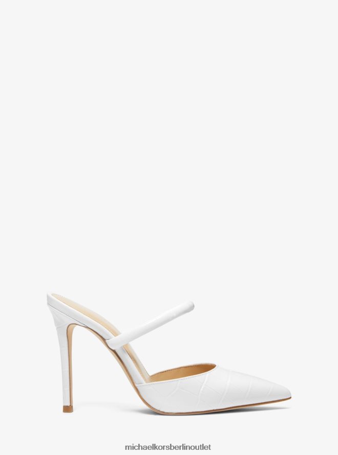 Schuhe de Michael Kors Frauen „Jessa“-Pantoletten aus Leder mit Krokodilprägung Optik weiß 404V222287