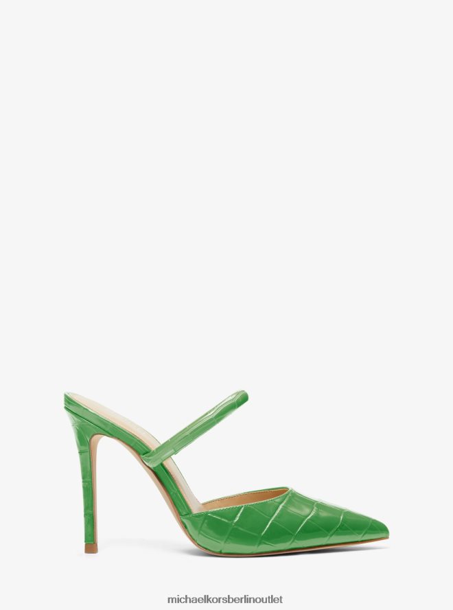 Schuhe de Michael Kors Frauen „Jessa“-Pantoletten aus Leder mit Krokodilprägung palmengrün 404V222285