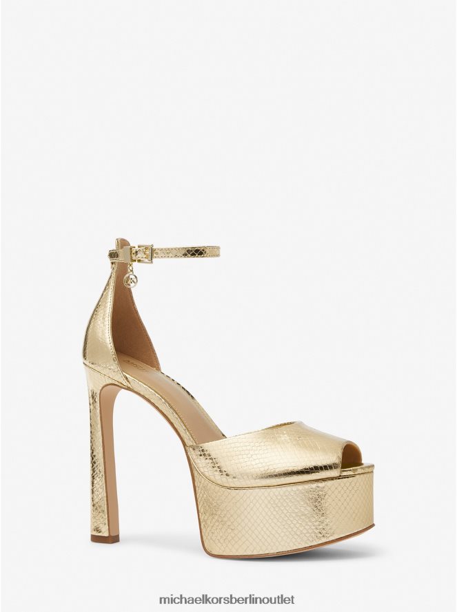 Schuhe de Michael Kors Frauen Martina Peeptoe-Plateaupumps aus Leder mit Metallic-Schlangenprägung Weißgold 404V222280
