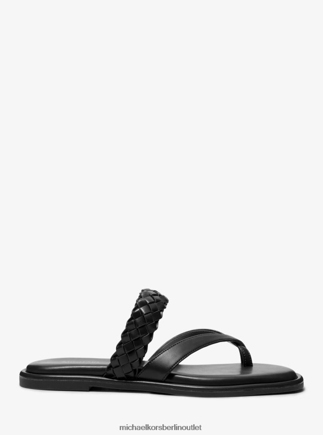 Schuhe de Michael Kors Frauen Alba-Sandale aus geflochtenem Kunstleder Schwarz 404V222056