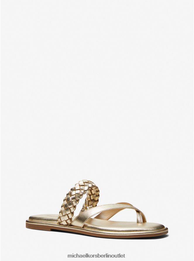 Schuhe de Michael Kors Frauen Alba-Sandale aus geflochtenem Metallic-Kunstleder Weißgold 404V222057