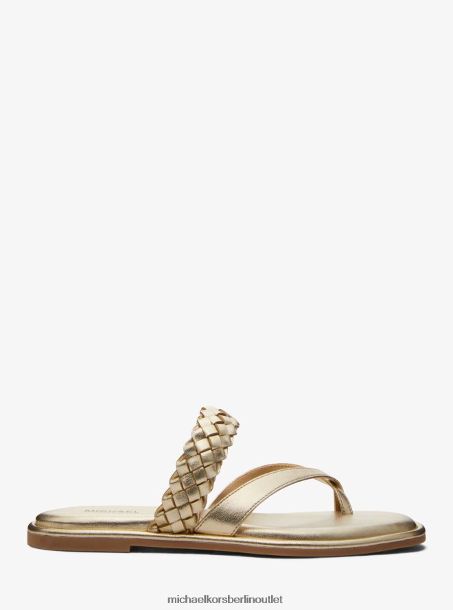 Schuhe de Michael Kors Frauen Alba-Sandale aus geflochtenem Metallic-Kunstleder Weißgold 404V222057