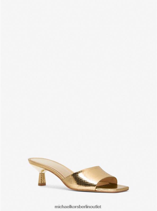Schuhe de Michael Kors Frauen Amal Kätzchen-Sandale aus Metallic-Leder mit Schlangenprägung Weißgold 404V221841