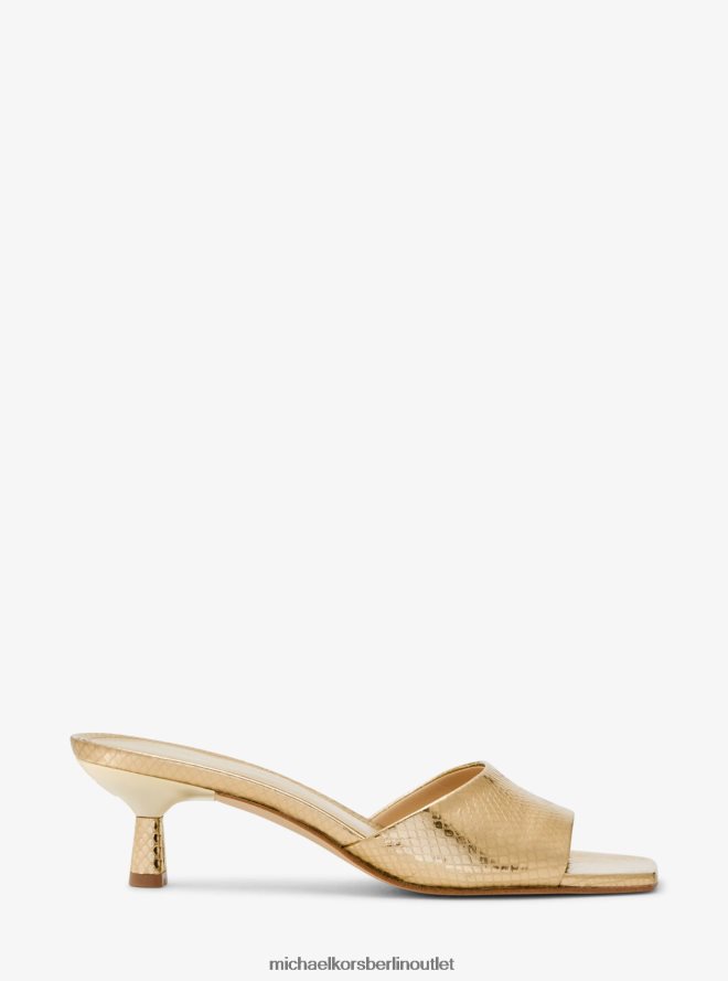 Schuhe de Michael Kors Frauen Amal Kätzchen-Sandale aus Metallic-Leder mit Schlangenprägung Weißgold 404V221841
