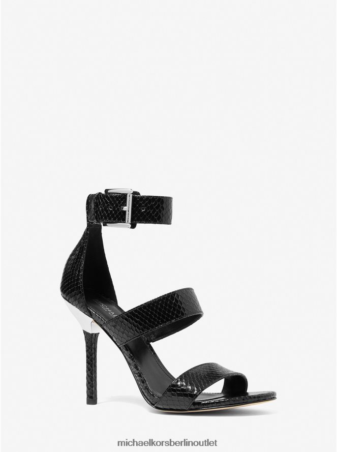 Schuhe de Michael Kors Frauen Amal Ledersandale mit Schlangenprägung Schwarz 404V222038