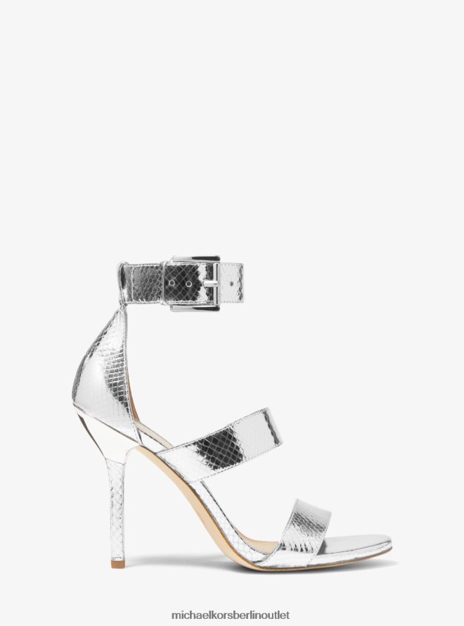 Schuhe de Michael Kors Frauen Amal Metallic-Ledersandale mit Schlangenprägung Silber 404V222036