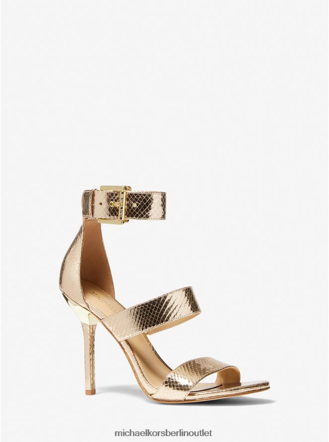 Schuhe de Michael Kors Frauen Amal Metallic-Ledersandale mit Schlangenprägung Weißgold 404V222035