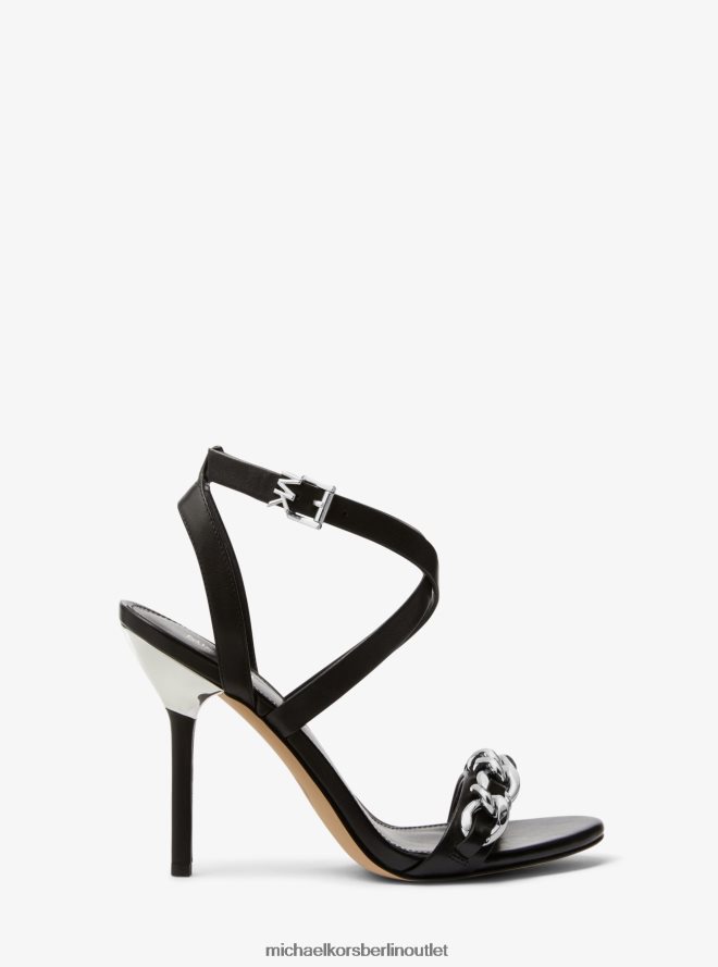 Schuhe de Michael Kors Frauen Asha verzierte Ledersandale Schwarz 404V221941