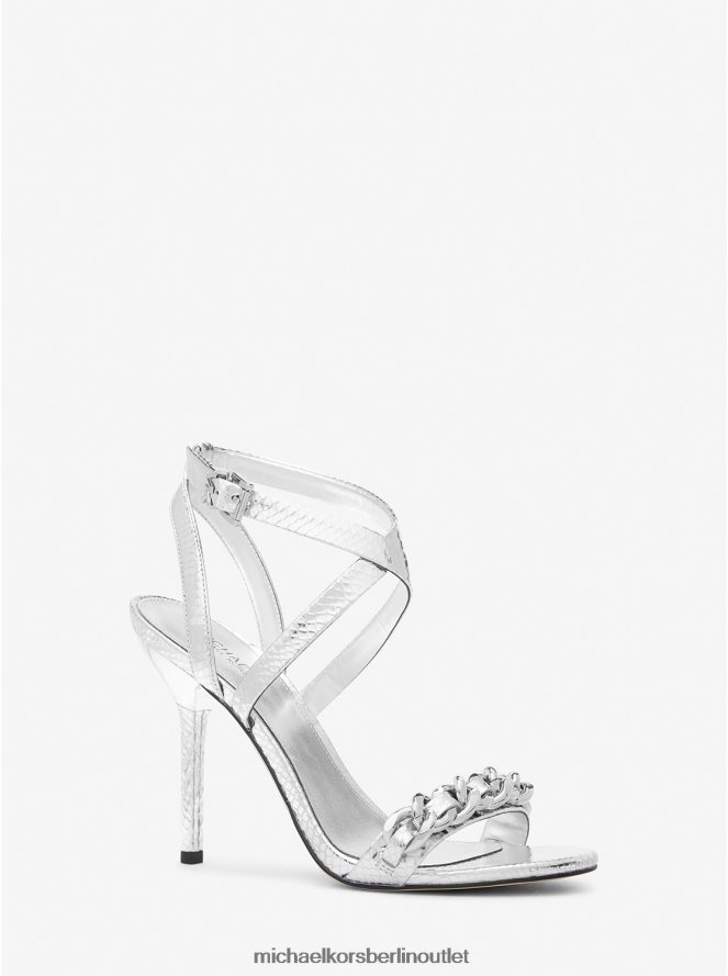 Schuhe de Michael Kors Frauen Asha verzierte Ledersandale mit Schlangenprägung Silber 404V221944