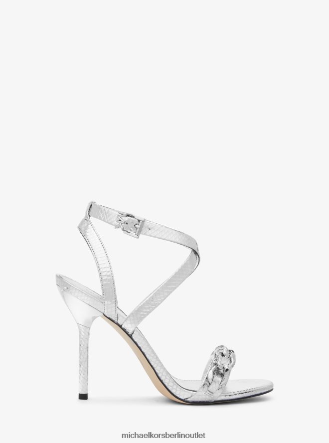 Schuhe de Michael Kors Frauen Asha verzierte Ledersandale mit Schlangenprägung Silber 404V221944