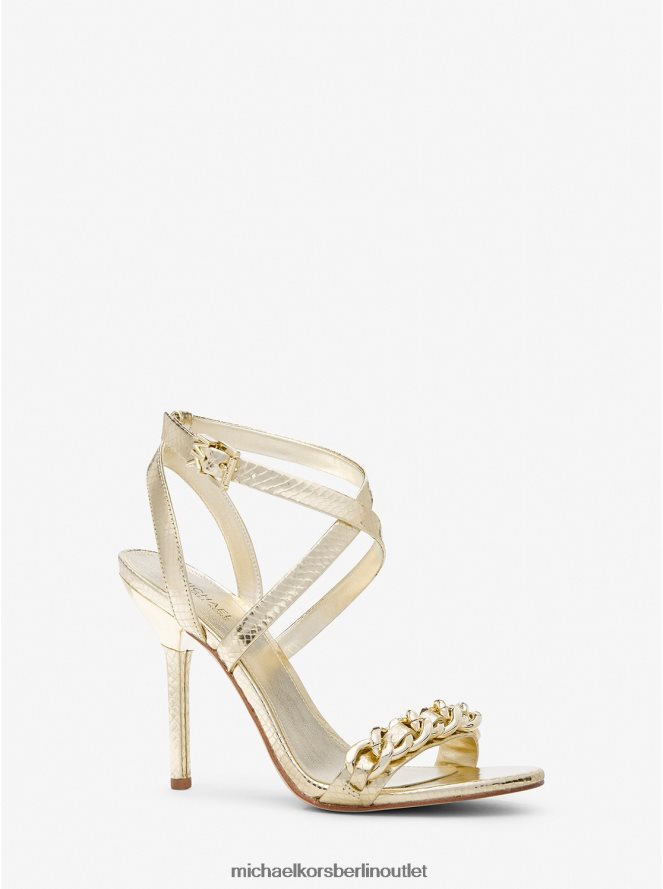 Schuhe de Michael Kors Frauen Asha verzierte Ledersandale mit Schlangenprägung Weißgold 404V221942