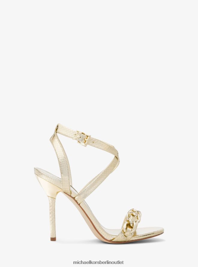 Schuhe de Michael Kors Frauen Asha verzierte Ledersandale mit Schlangenprägung Weißgold 404V221942