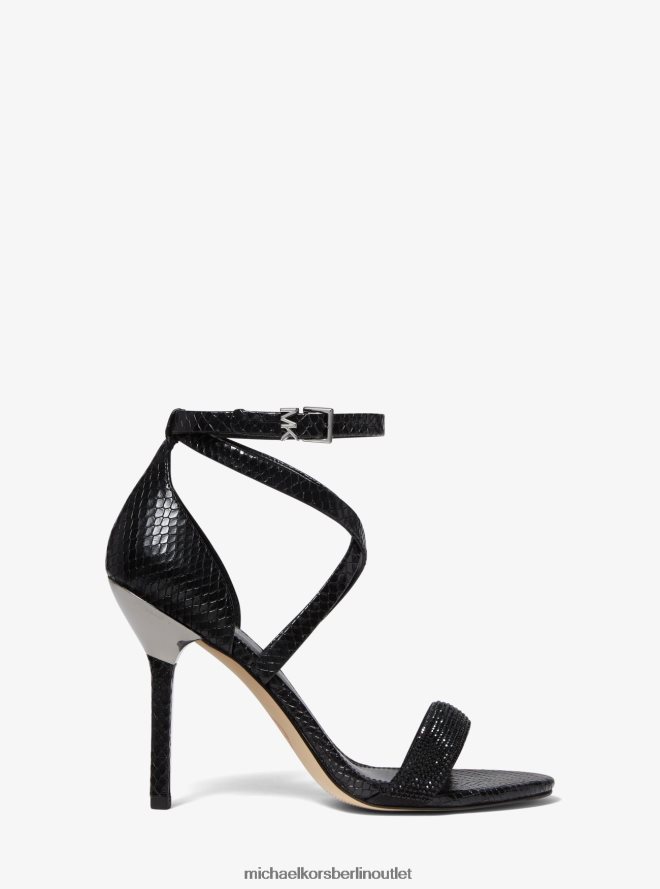 Schuhe de Michael Kors Frauen Astrid verzierte Ledersandale mit Schlangenprägung Schwarz 404V222070