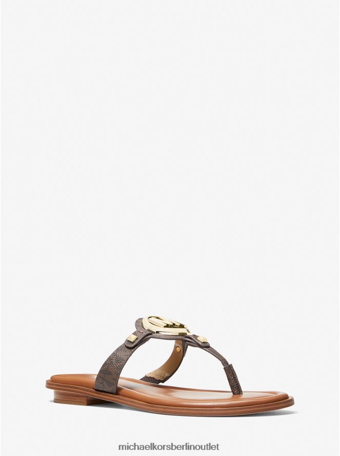 Schuhe de Michael Kors Frauen Aubrey-Logo-T-Riemen-Sandale braun 404V221998