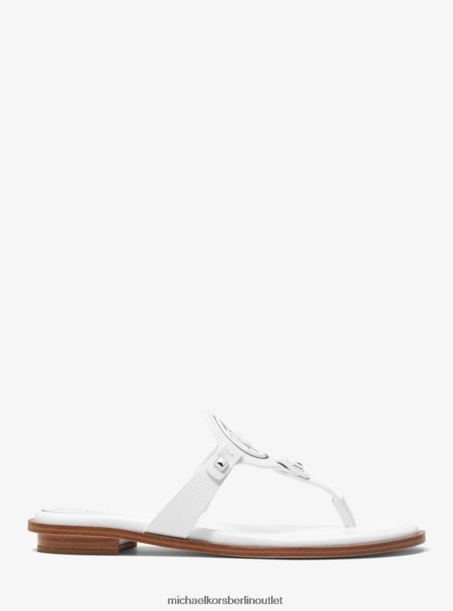 Schuhe de Michael Kors Frauen Aubrey-Sandale aus Leder mit T-Riemen und Cutout Optik weiß 404V222016