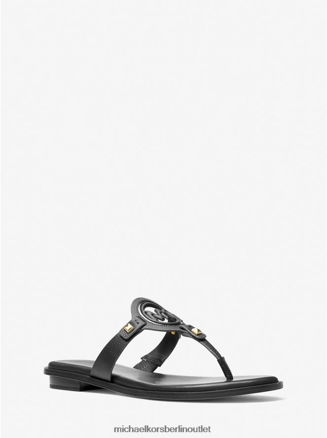 Schuhe de Michael Kors Frauen Aubrey-Sandale aus Leder mit T-Riemen und Cutout Schwarz 404V222017