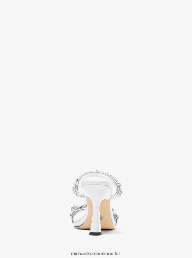 Schuhe de Michael Kors Frauen Clara – verzierte Ledersandale mit metallischer Schlangenprägung Silber 404V221961