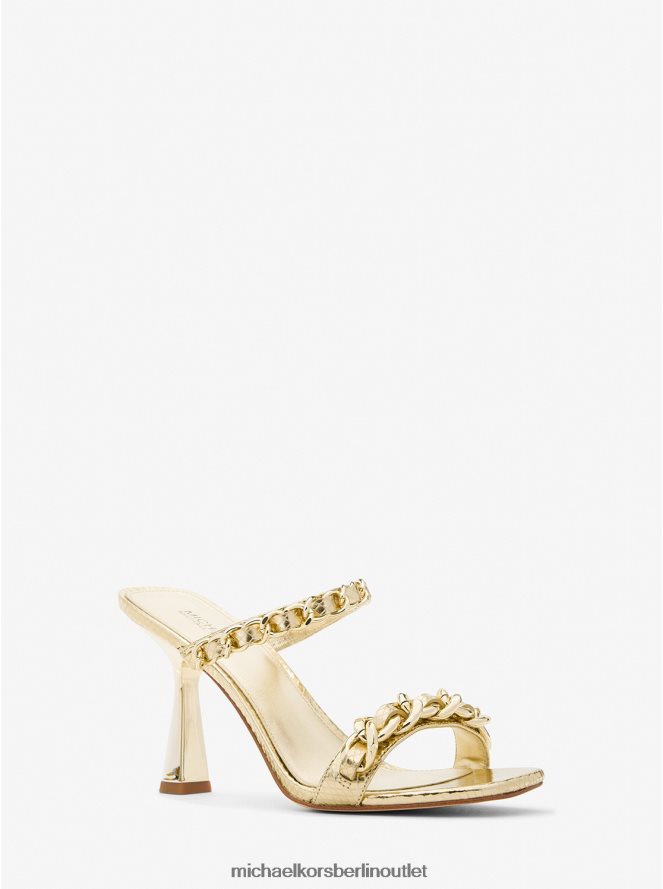 Schuhe de Michael Kors Frauen Clara – verzierte Ledersandale mit metallischer Schlangenprägung Weißgold 404V221959