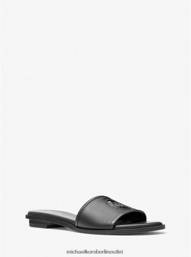 Schuhe de Michael Kors Frauen Deanna Slide-Sandalen aus Leder mit Ausschnitten Schwarz 404V222010