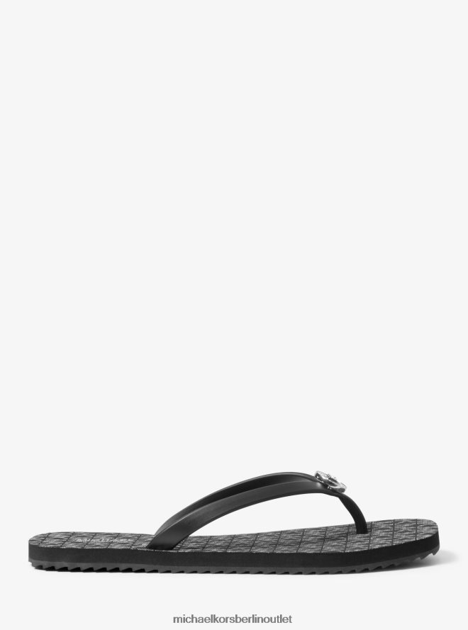 Schuhe de Michael Kors Frauen Flip-Flop mit Jinx-Logo schwarzes Silber 404V221993