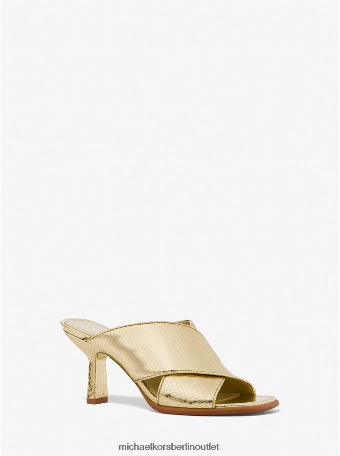 Schuhe de Michael Kors Frauen Gideon-Mule aus Leder mit Metallic-Schlangenprägung Weißgold 404V222039