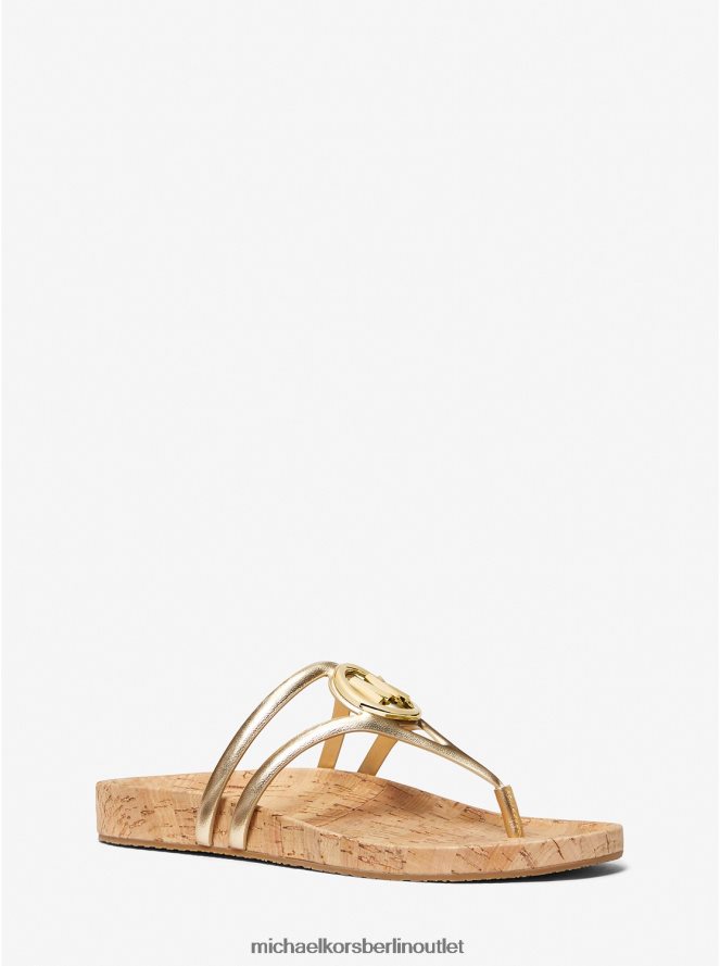 Schuhe de Michael Kors Frauen Hampton-Sandale aus Metallic-Leder Weißgold 404V221943