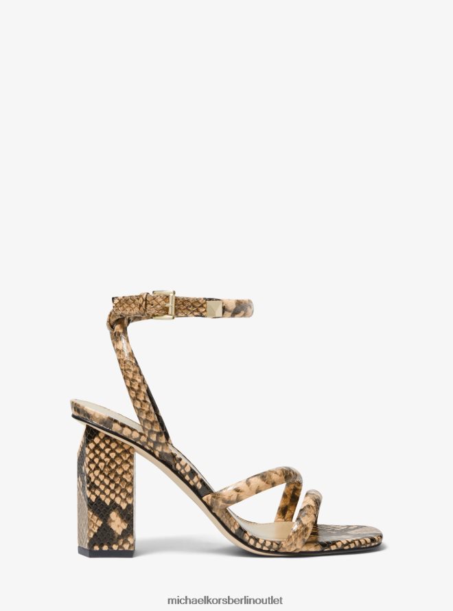 Schuhe de Michael Kors Frauen Haselnussbraune Ledersandale mit Schlangenprägung Kamel 404V221997