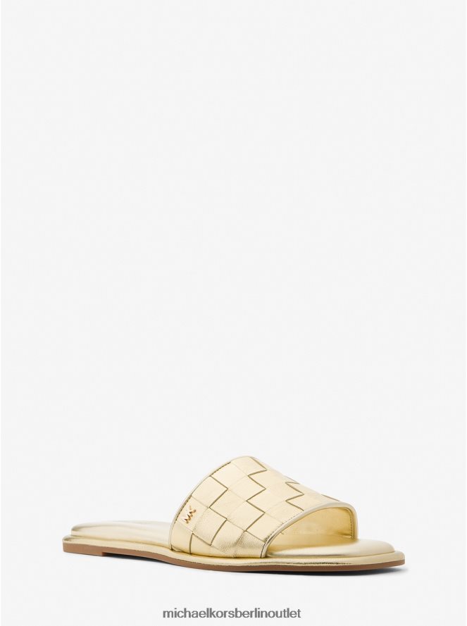 Schuhe de Michael Kors Frauen Hayworth Slide-Sandale aus gewebtem Metallic-Leder Weißgold 404V221829