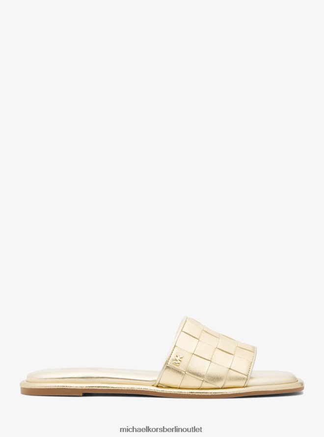 Schuhe de Michael Kors Frauen Hayworth Slide-Sandale aus gewebtem Metallic-Leder Weißgold 404V221829