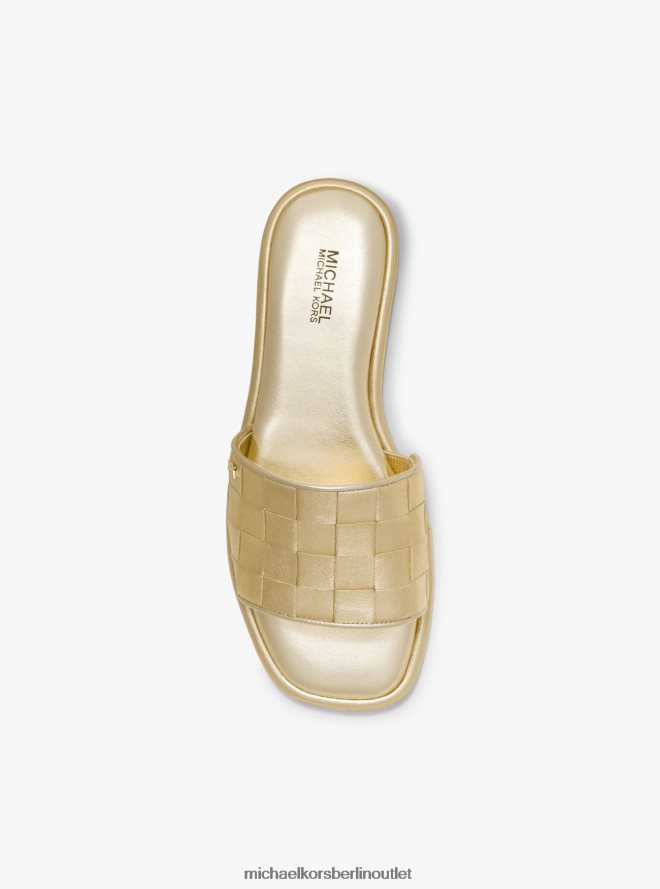Schuhe de Michael Kors Frauen Hayworth Slide-Sandale aus gewebtem Metallic-Leder Weißgold 404V221829