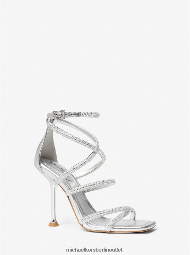 Schuhe de Michael Kors Frauen Imani verzierte Sandale aus metallischem Wildlederimitat Silber 404V221865