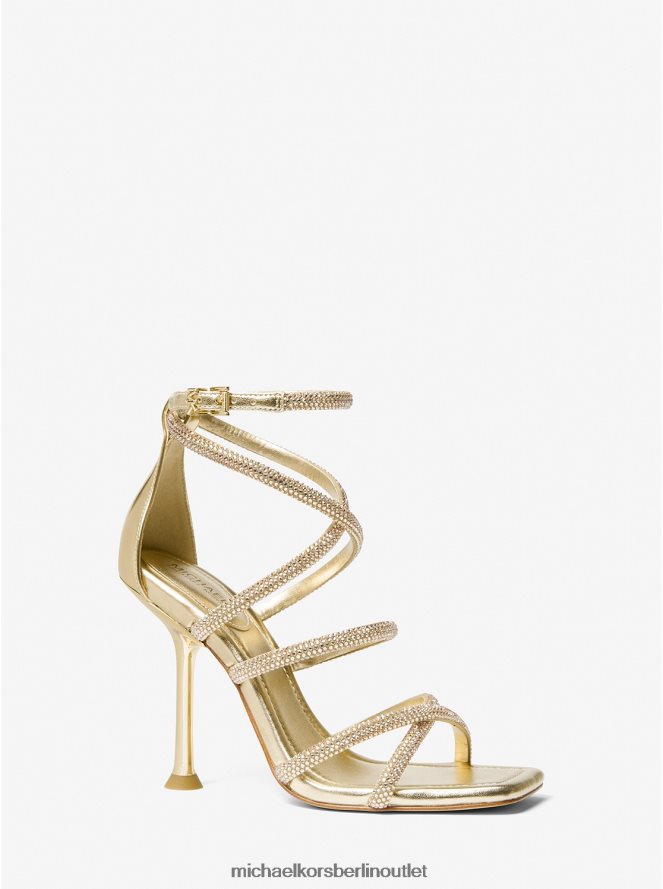 Schuhe de Michael Kors Frauen Imani verzierte Sandale aus metallischem Wildlederimitat Weißgold 404V221863