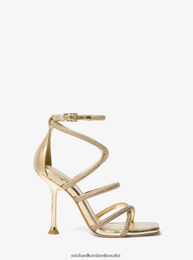 Schuhe de Michael Kors Frauen Imani verzierte Sandale aus metallischem Wildlederimitat Weißgold 404V221863