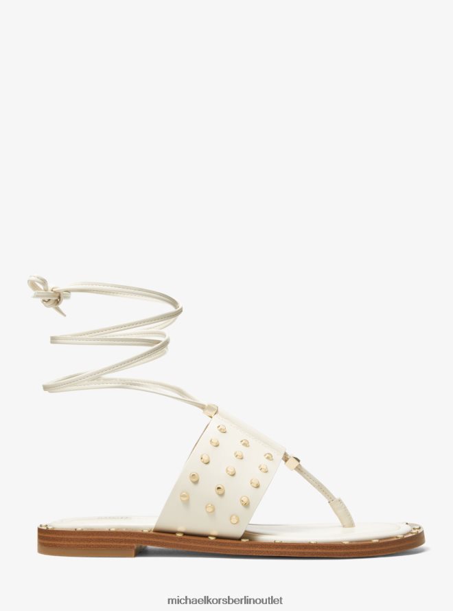 Schuhe de Michael Kors Frauen Jagger-Ledersandale mit Nieten Es ist Sahne 404V221826