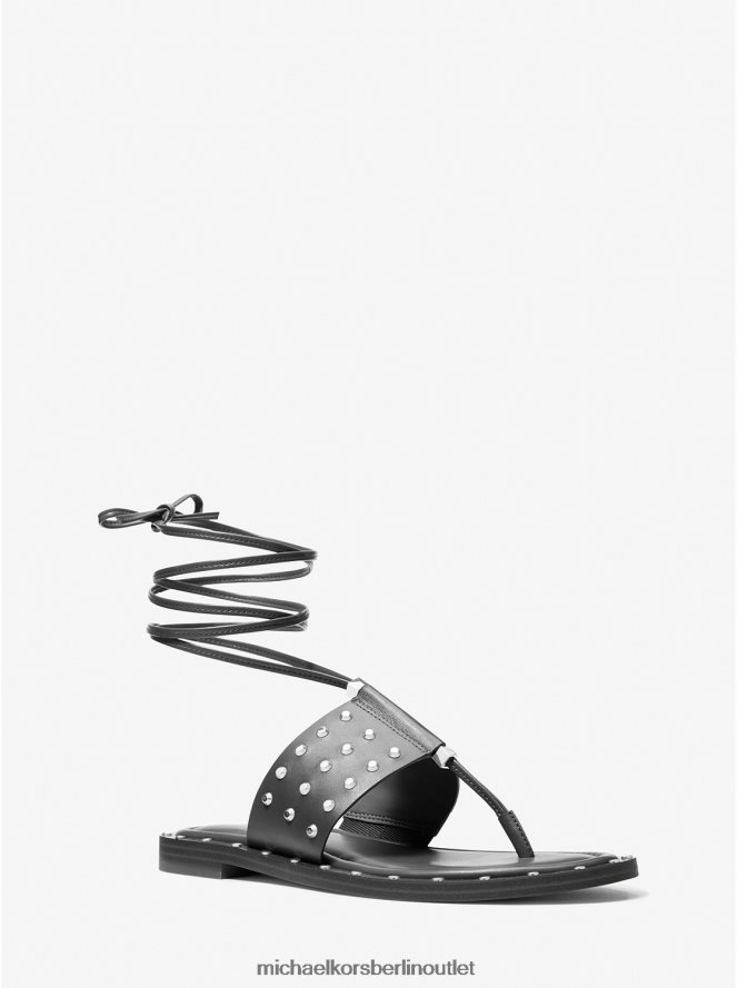 Schuhe de Michael Kors Frauen Jagger-Ledersandale mit Nieten Schwarz 404V221828