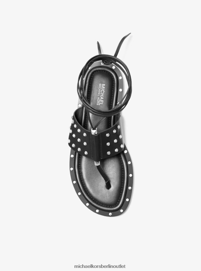 Schuhe de Michael Kors Frauen Jagger-Ledersandale mit Nieten Schwarz 404V221828