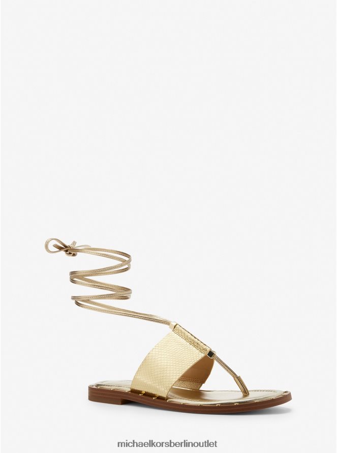 Schuhe de Michael Kors Frauen Jagger-Schnürsandale aus Leder mit Metallic-Schlangenprägung Weißgold 404V221837