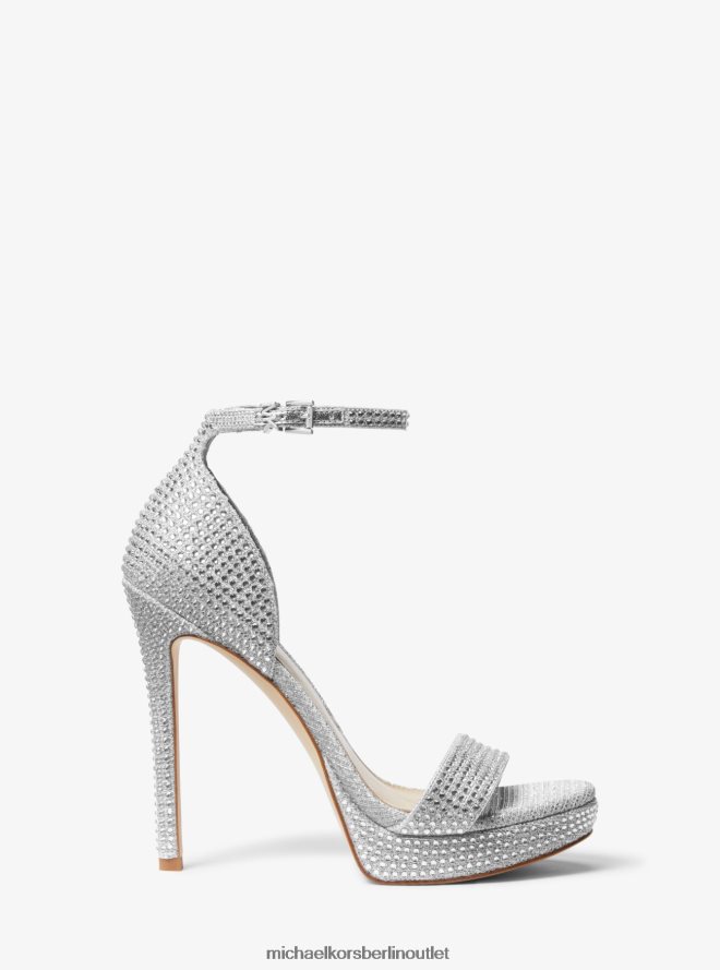Schuhe de Michael Kors Frauen Jordan-Plateausandale mit glitzernder Kette und Mesh-Verzierung Silber 404V221893