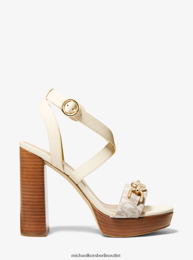 Schuhe de Michael Kors Frauen Kailey verzierte Logo- und Leder-Plateausandale Vanille 404V222024