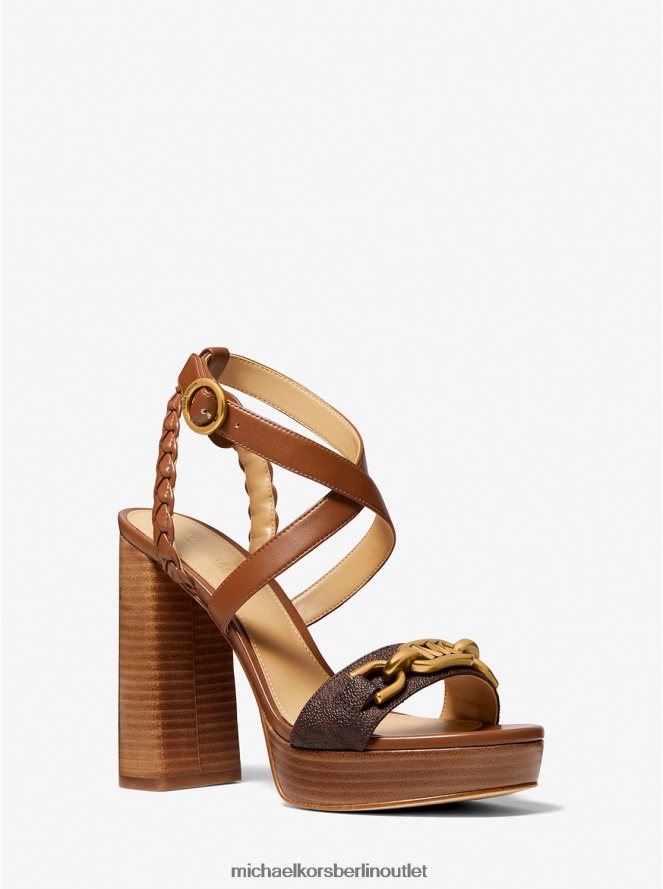 Schuhe de Michael Kors Frauen Kailey verzierte Logo- und Leder-Plateausandale braun 404V222049